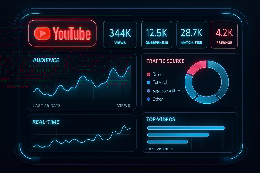 Futuristic dashboard with YouTube analytics and neon accents Futuristic dashboard with YouTube analytics and neon accents